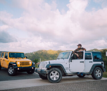 White jeep in countryside puerto rico