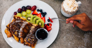 French toasts, fruits and coffee